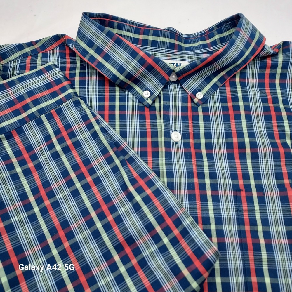 Duluth Trading Co Mens 2XL‎ Tall Relaxed Fit Plaid Cotton Button Down Shirt Blue
